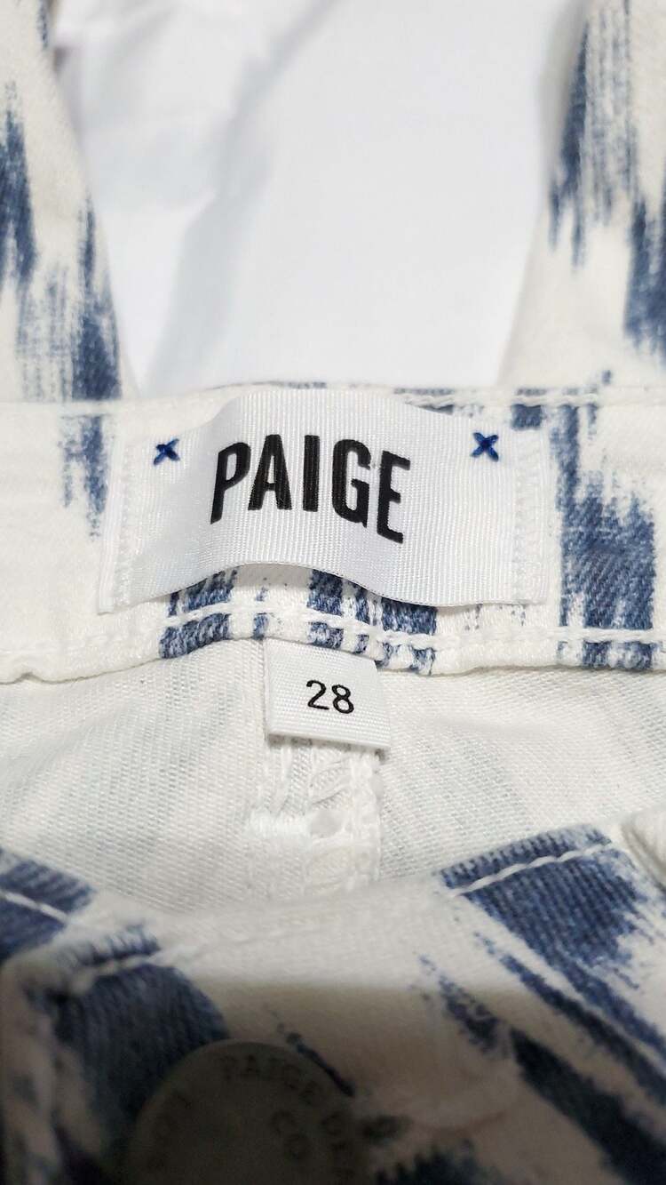 Paige Verdugo Ultra Skinny Jeans Blue White Ikat Print Size 28 - Picture 2 of 5